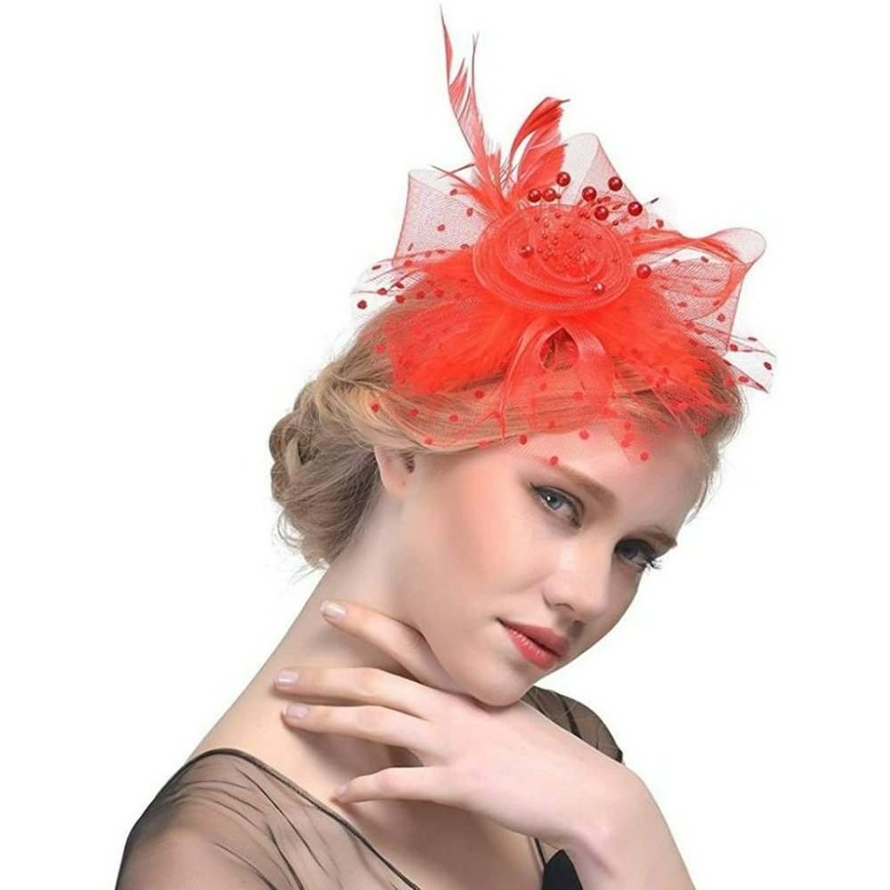 Fascinators Hat Flower Mesh Ribbons Feathers on a Headband and a Clip for Girls